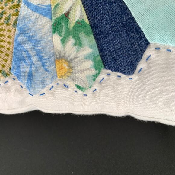 Handmade Pillow Quilted Small 8" Accent Blue Green Yellow Dresden Plate Pieced - Picture 4 of 10